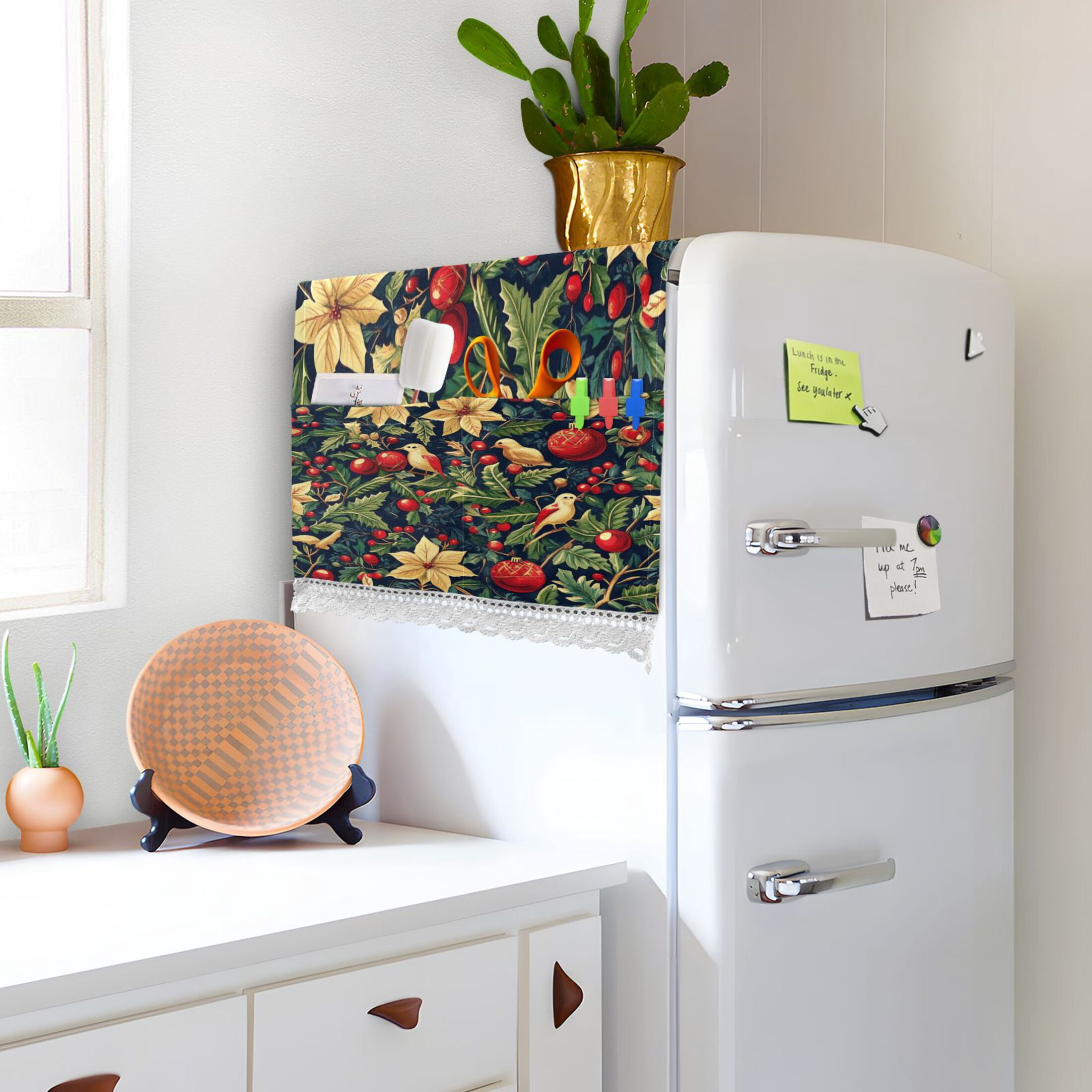 Christmas HolidayWasher and Dryer Covers Dust-Proof and Oil Resistant Fridge Cover with 4 Storage Pockets Washing Machine Top Cover for Laundry Kitchen Home 51.2 x 22 In