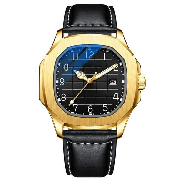 JoeytheJewelryNY Luxury Gold color Presidential watch black face stainless steel Black Leather #10
