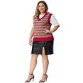 thumbnail image 4 of Suéter de talgrande pamujer, chaleco Argyle con cuello en V, suéteres sin mangas de punto rojo 1X, 4 of 6