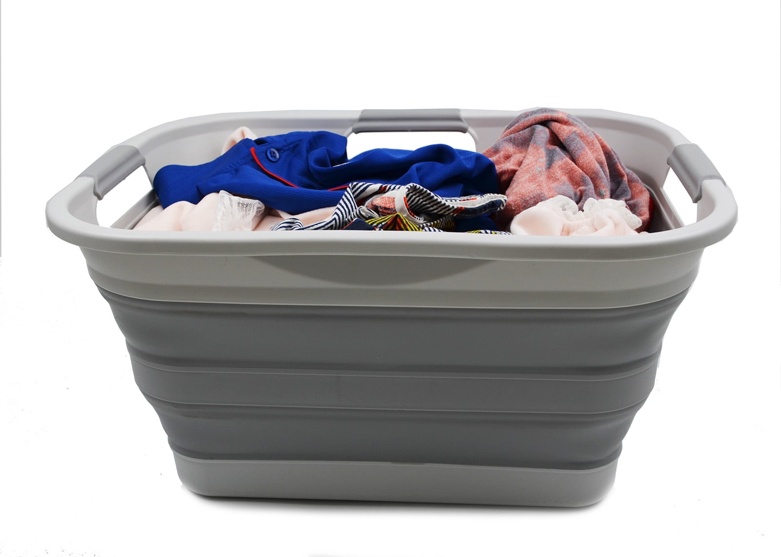 SAMMART 30L(8 gallon) Collapsible Plastic Laundry Basket - Foldable Pop Up Storage Container/Organizer - Portable Washing Tub - Space Saving Hamper/Basket - Water Capacity 24L(6.3 gallon)