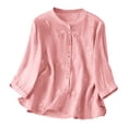 thumbnail image 2 of Dpjklzsn Women's Cotton Linen Embroidered Blouse, 3/4 Sleeve Button Down Shirt, Loose Fit Casual Summer Top, 2 of 9