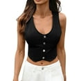 thumbnail image 2 of Tawop Womens Vest Hoodless Denim Vest Cropped Sleeveless Black Vest L, 2 of 7