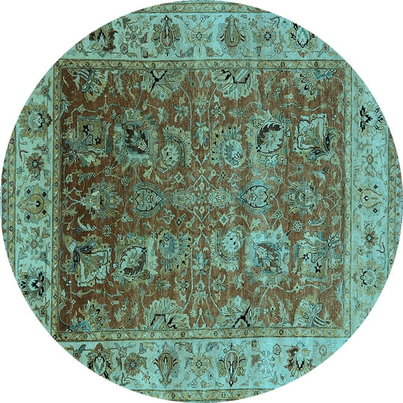 Ahgly Company Indoor Round Oriental Light Blue Traditional Area Rugs, 6' Round