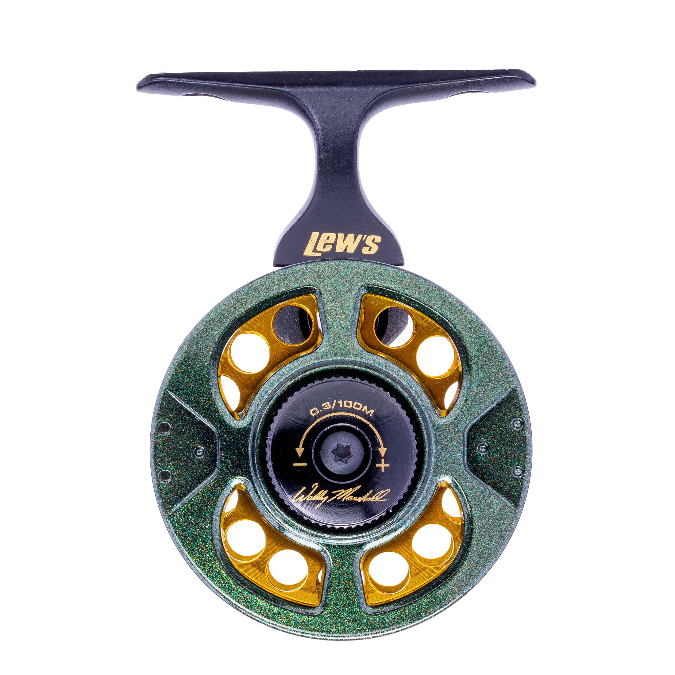 Lew's Wally Marshall Signature Series Solo Jigging Fishing Reel, 1:1 Gear Ratio, Aluminum Frame and Spool, Multi-Disc Drag, EVA Handle Knob, 6-Pound Line, Green/Gold