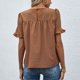 thumbnail image 4 of Camisa de manga corta con volantes para mujer Blusa de cuello redondo con estampado de flores para fiestas Compras Viajes de ocio al aire libre Marrón S, 4 of 6
