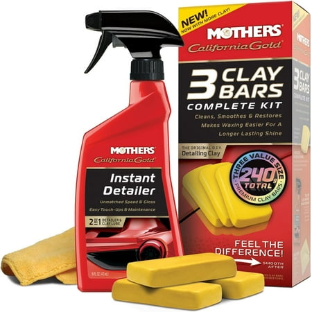 California Gold 3 Clay Bar Complete Kit, 80-gram Bars + 16 oz. Instant Detailer Microfiber Toel — Removes Contaminants, Restores Brilliance & Smoothness of Paint (07240)