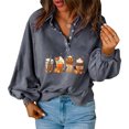 thumbnail image 2 of Moda mujer Casual sólido cuello vuelto manga larga botón suelta otoño blusa Tops Pompotops FGAJ21838, 2 of 8