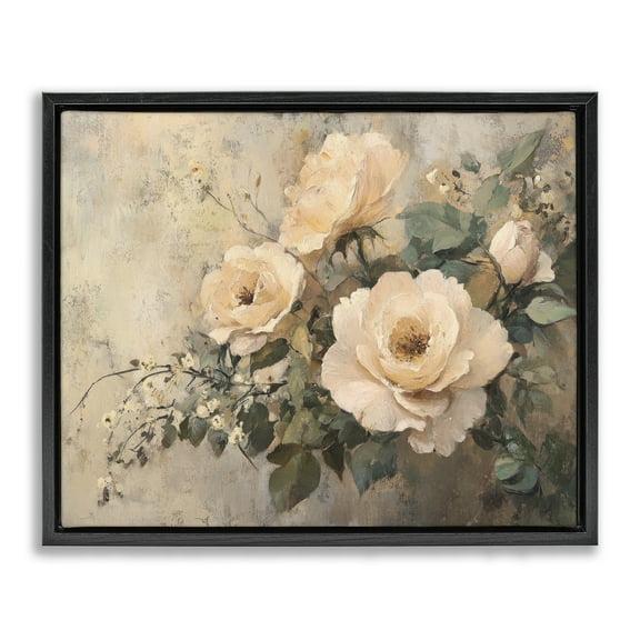 Stupell Industries Blush Roses Blooming Plants & Flowers Painting Black Floater Framed Canvas Art Print Wall Art, 21 x 17