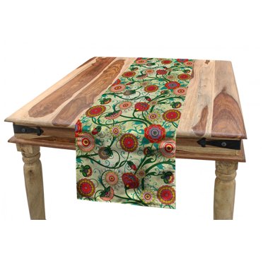 Floral Table Runner, Oriental Inspirations Vintage Flower Arrangement Colorful Pattern Nature Inspiration, Dining Room Kitchen Rectangular Runner, 3 Sizes, by Ambesonne