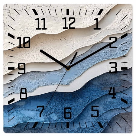 Blue Ombre Wooden Wall Clock Silent Non Ticking, Modern Wave Abstract Art Square Wall Clocks Battery Operated, Decor Clock for Home Office, Living Room, Kitchen, 10 Inch