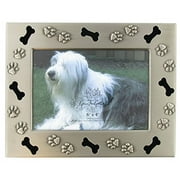 Quadow 4" x 6" Metal Photo Picture Tabletop Frame for Dog or Puppy with Bones & Paw Prints