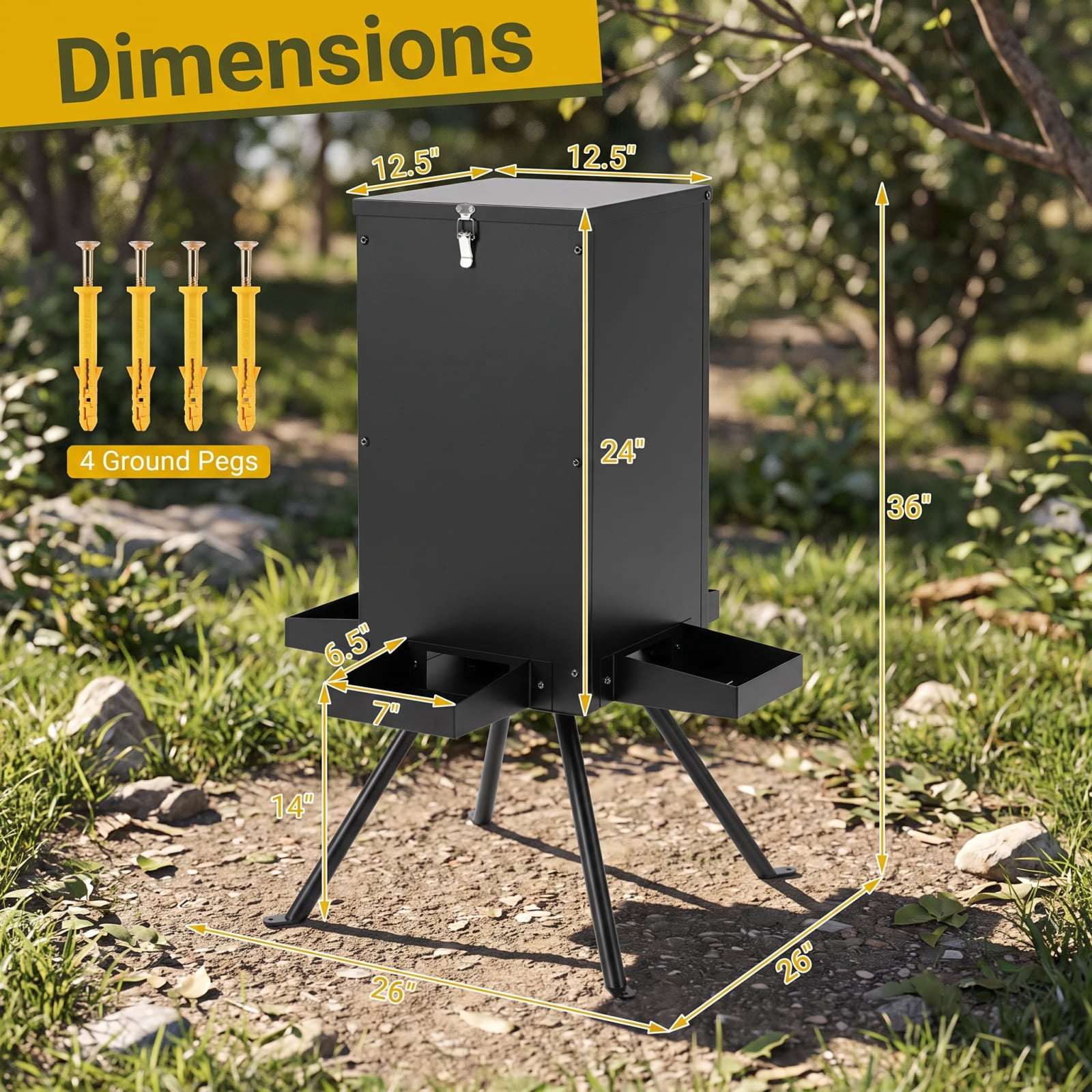 Vebreda 90LB Gravity Deer Feeder with 4 Feeding Trays and 4-Leg Stand, More Feed, Less Refills, Built for Outdoor Seasons, Dry Corn Protection