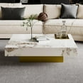 thumbnail image 4 of 43.31" Modern Coffee Table for Living Room, Large Square Living Room Table, Sintered Stone Coffee Table with Golden Metal Legs, Oversized Center Table for Home Office, 4 of 5