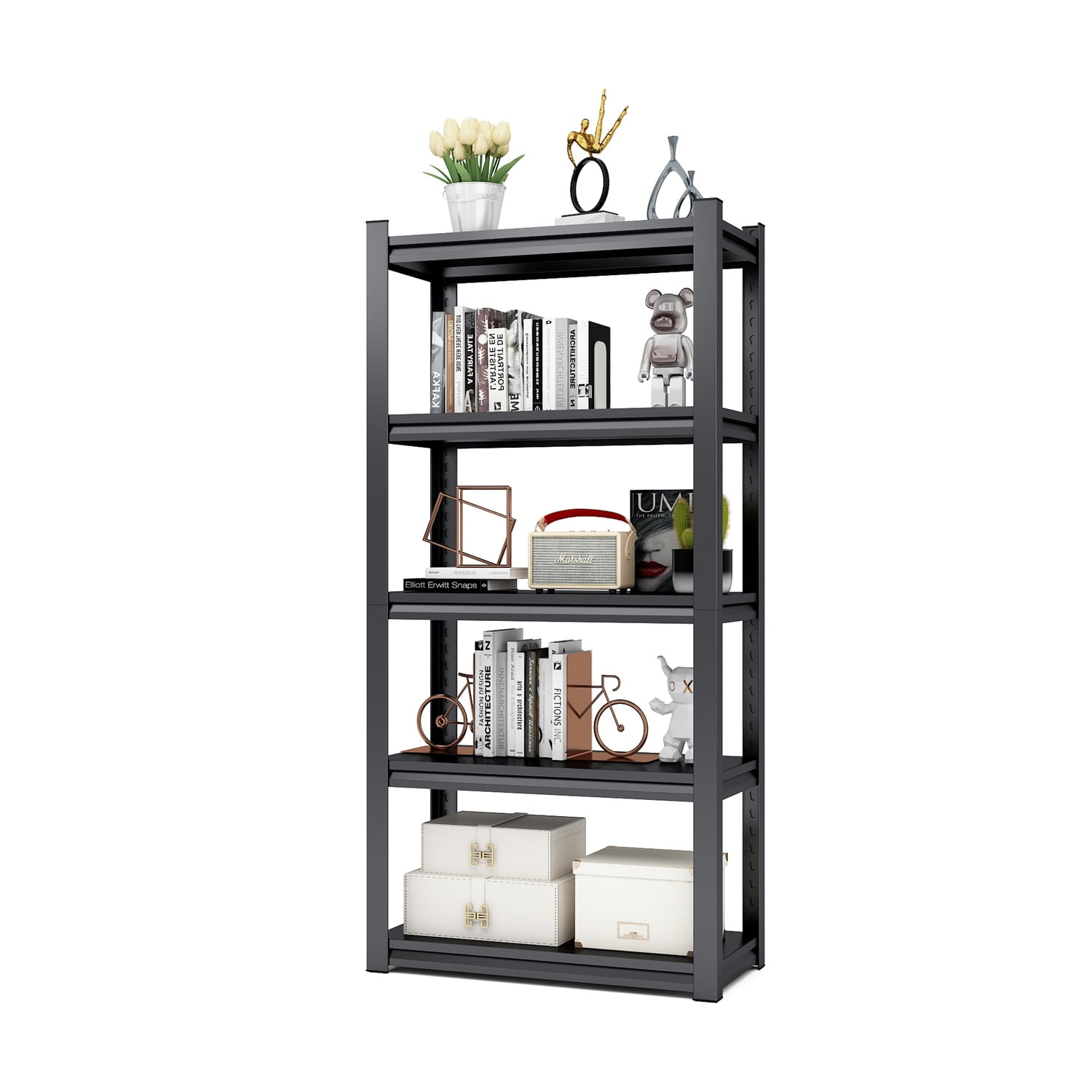 Kadyn 5-Tier Adjustable Metal Shelving Unit, Heavy Duty Shelving Utility Rack for Garage Basement Kitchen Pantry Closet, Steel Storage Rack for Bathroom, Black Kadyn 5-Tier Adjustable Metal Shelving Unit, Heavy Duty Shelving Utility Rack for Garage Basement Kitchen Pantry Closet, Steel Storage Rack for Bathroom, Black