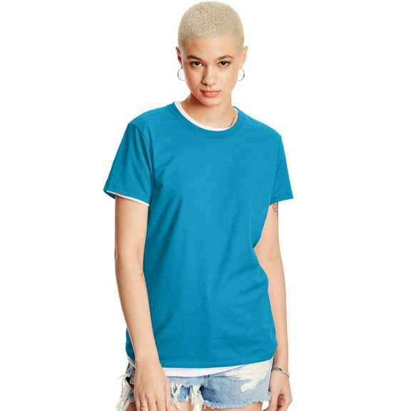 Hanes-Womens Crew Tee-Teal-5X Large