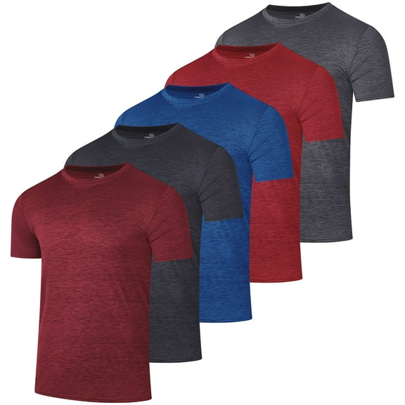 Real Essentials 5 Pack: Men’s Dry-Fit Moisture Wicking Active Athletic Performance Crew T-Shirt