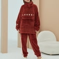 thumbnail image 3 of Defitshape Women's Long Sleeve Shirt Pants Set Cute Fuzzy Fleece Pajamas 2 Piece Pjs Winter Fall Warm Thermal Loose Baggy Oversized Plush Lounge Set Fluffy Loungewear Red Burgundy Small Medium, 3 of 5