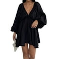 thumbnail image 3 of Michellecmm  Women's Summer Mini Dress Long Lantern Sleeve Deep V Neck A-Line Dress, 3 of 5