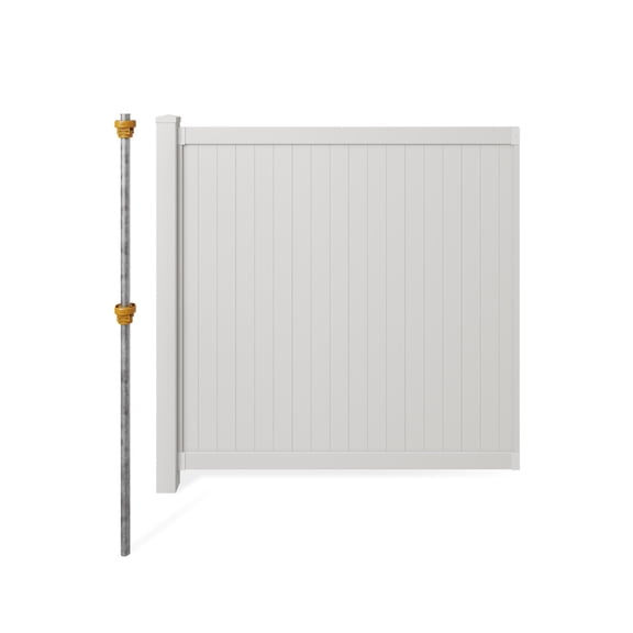 6ft H x 6ft W (1 Panel   1 Post) Permanent No Dig WamBam  Fence Kit, Durable White Vinyl Privacy Fence, BLI19110