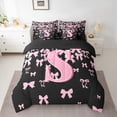 thumbnail image 2 of jejeloiu Personalized Gifts Bowtie Bedding Comforter Set 7-Piece,Letter S King Bedding Sets,Pink Black Bow Bowknot Bed ,Lightweight Room Decoration Reversible, 2 of 8