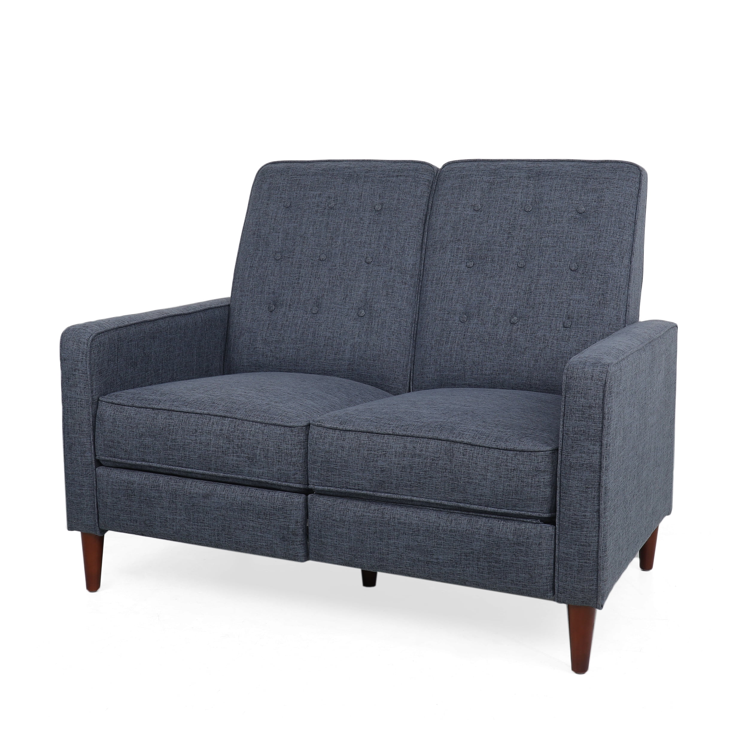 Noble House Craigue Fabric Tufted Loveseat Pushback Recliner, Dark Blue