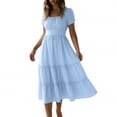 thumbnail image 3 of Asxite Summer Dresses for Women Casual Solid Straight Neck Short Sleeve Midi Sundress, 3 of 6