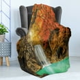 thumbnail image 4 of Waterfall Soft Flannel Fleece Throw Blanket, Majestic Waterfall Cascade in the Forest Flows down Crystal Pure Habitat View, Cozy Plush for Indoor and Outdoor Use, 50" x 60", Orange Blue, by Ambesonne, 4 of 5