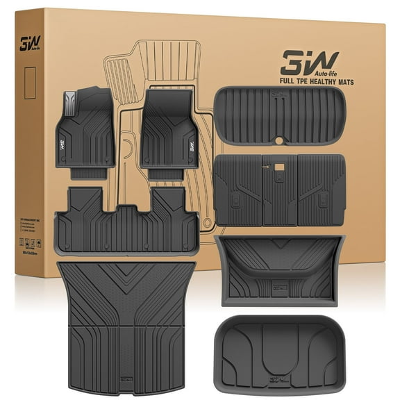 3W Tesla New Model Y Juniper Floor Mats and Cargo Liners, TPE Full Set Floor Liner for New Model Y 2025 2026, Cargo Mats and Seat Back Cover Protector, Car Mats for Tesla Accseeories, Black