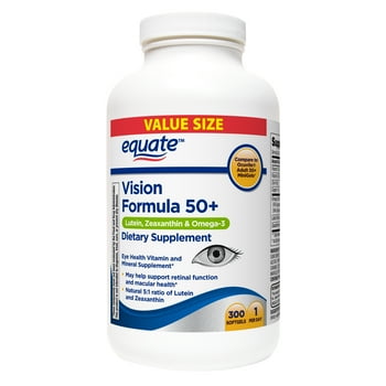 Equate Vision Formula 50+ Softgels Dietary Supplement Value Size, 300 Count