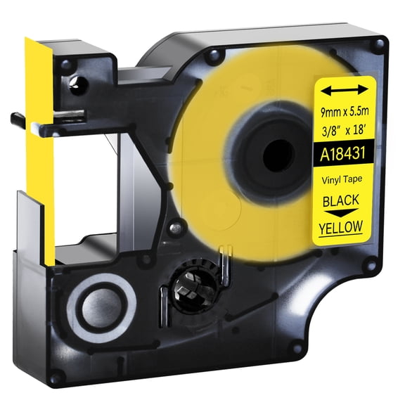 GREENCYCLE 1PK Compatible for DYMO 18431 9mm 5.5m Black on Yellow Vinyl Label Maker Tape