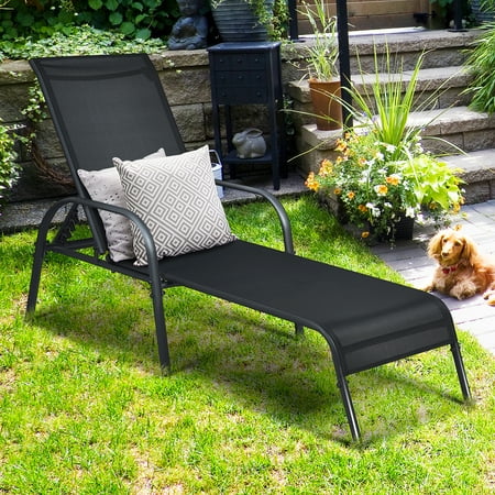 Set of 2 Patio Lounge Chairs Sling Chaise Lounges Recliner Adjustable