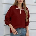 thumbnail image 2 of Ecqkame Women's Lapel Sweatshrits Quarter Zip Pullover Sweatshirt Casual Long Sleeve Fashion Solid Color Pullover Tops Wine S, 2 of 7