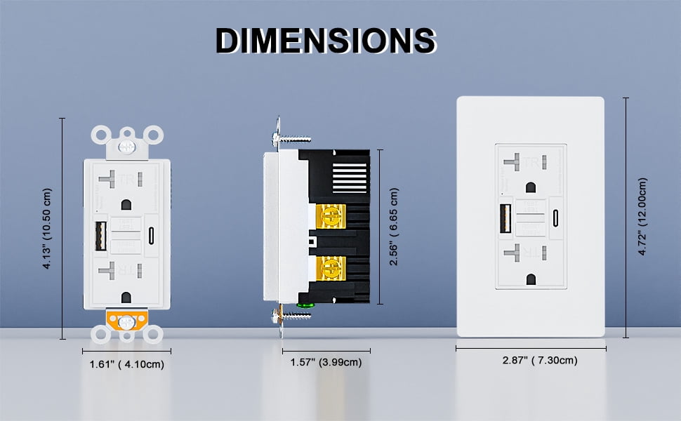 20AMP GFCI Outlet with 4.8A/24W Type A & Type C USB Charging Ports, Self-Test, Tamper Resistant, GFCI Receptacle Outlet, Screwless Wall Plate Include, ETL Listed, White 2Pack