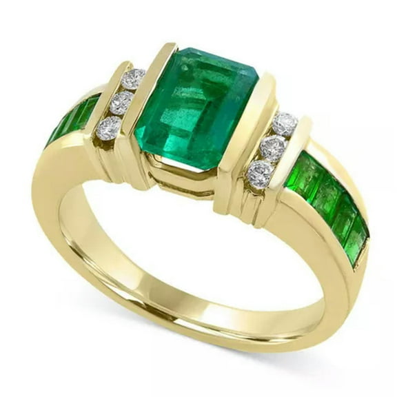8*7mm Green Princess Cut AAA CZ Women's Yellow Gold Filled Ring Size 6 7 8 9 10