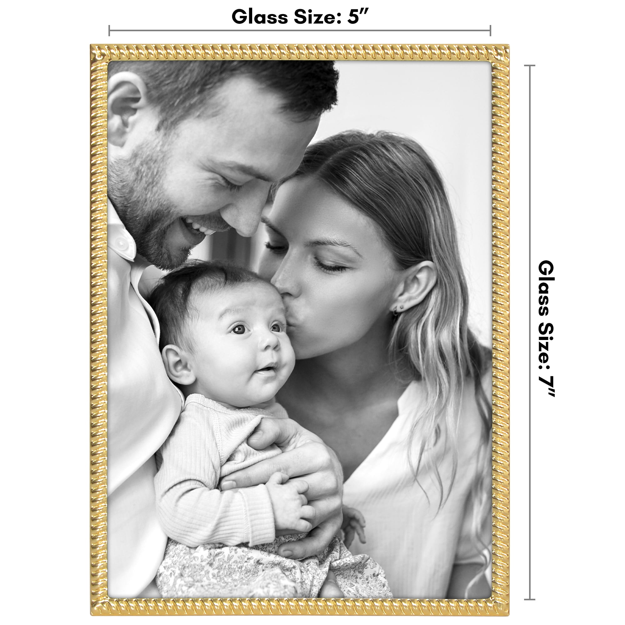 Americanflat 5x7 Picture Frame with Shatter-Resistant Glass Metal Rope Style Textured Detailing Modern - Gold