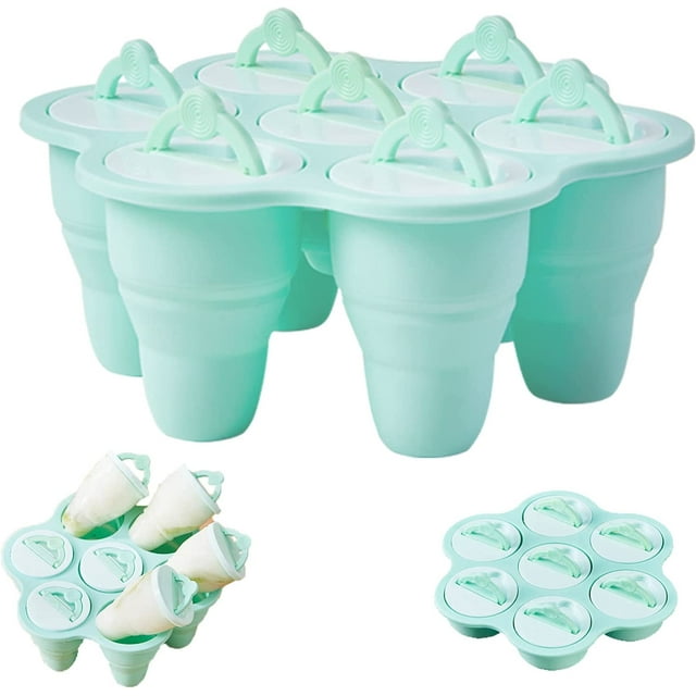 Molde para helado NQ verde molde plegable de silicona para helado de 7 cavidades para paletas y helados caseros sin BPA