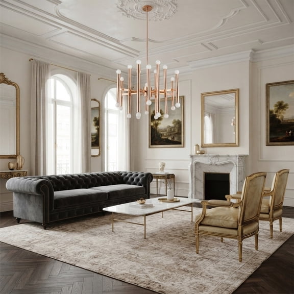 Melrose 29" Modern 24-Light Chandelier, Round Ceiling Light, Adjustable Height, Metal, E12 Bulb Included, Sloped Ceiling Compatible