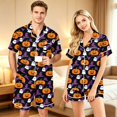 thumbnail image 3 of Matching Halloween Pajamas for Couples 2 Piece Short Sleeve Button Down Pjs Soft Breathable Sleepwear Loungewear for Women Men Pumpkin Ghost Bat Web Print Orange L, 3 of 6