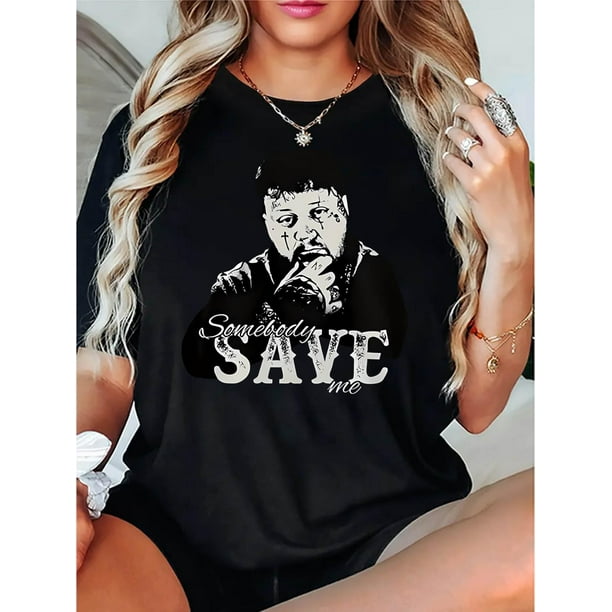 Camiseta informal de cuello redondo para mujer, mezcla de algodón, tejido de punto de elasticidad media, con estampado de retrato, cómoda y moderna para cualquier temporada, ideal para el tiempo libre
