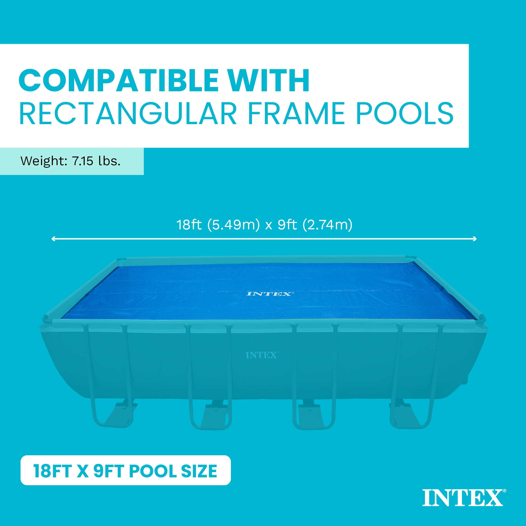 Intex: Solar Pool Cover - 18' x 9' - Blue, Polyethylene, Insulates Water, Reduce Evaporation, Keep Debris Out, Rectangle Above Ground Pool Accessory