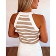 thumbnail image 4 of CHICME Tank Tops for Women Gold Button Striped Print Crew Neck Sleeveless Knit Vest Slim Fit Daily Commute Camisole Summer Top Khaki-L, 4 of 8