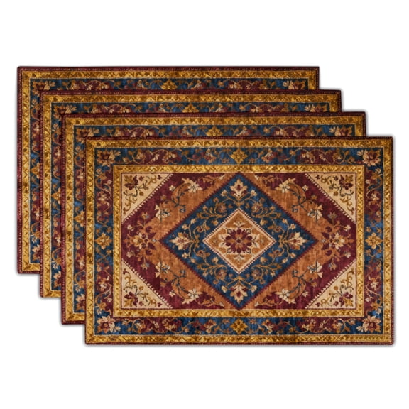 Boho Placemats Set of 4, Vintage Stain Heat-Resistant Table Mats for Kitchen Dining Table Decor, 12x18 Inch