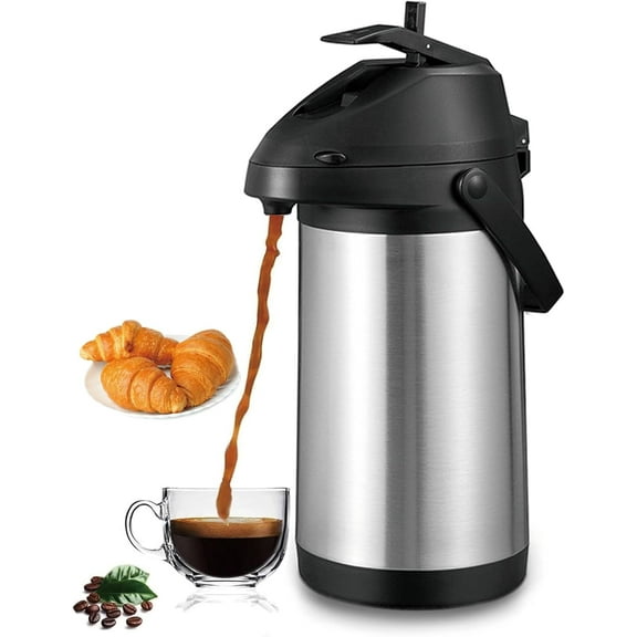 Thermal Thermos Coffee Dispenser with Pump,Airpot Coffee Carafe Thermal for Keeping Hot Double Walled Insulated Stainless Steel Beverage Dispenser Lever Action for Hot/Cold Water