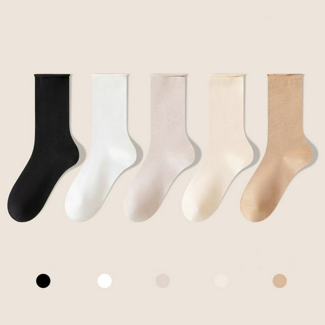 Ohufall Women's Mid-calf Solid Color Socks Comfortable Warm Breathable Multicolor Socks