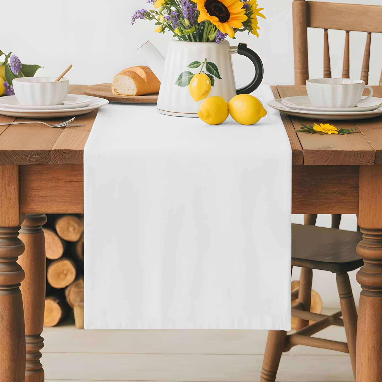 White Cotton Linen Table Runner for Dining Kitchen, Modern Simple White Backdrop Wedding Outdoor Party Tablerunners Decoration, Dresser Scarf Coffee Tablecloth Runners 13x72 Inches