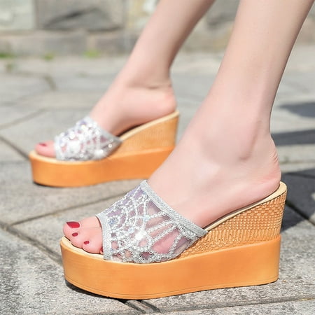 

Fashion Spring And Summer Women Sandals Wedge Heel Slippers Platform High Heel Fish Mouth Shoes Womens Go Walk Sandals Womens Comfortable Sandals Studded Sandals for Women Size 10 Nine Sandals Flats