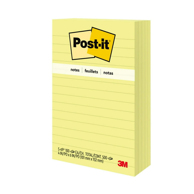 Post-it Super Sticky Lined Notes 3 Pack, 4 inch x 6 inch, Canary Yellow