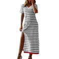 thumbnail image 1 of XDZJLR Womens Dresses formal Fashion Short Sleeve Maxi T Shirt Striped Long Color Block Maxi Skirt, 1 of 7