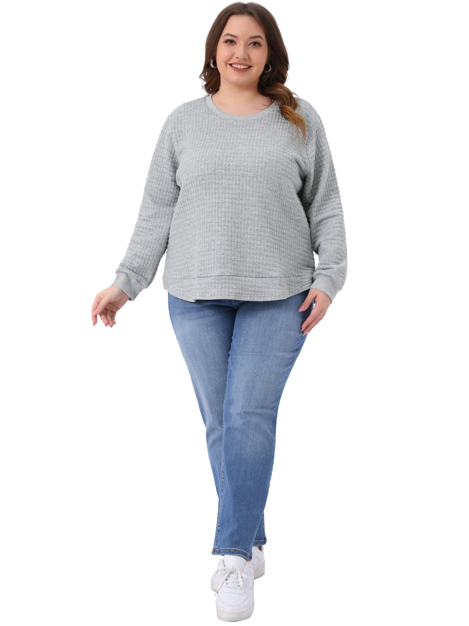 DARING DIVA Women's Plus Round Neck Long Sleeve Casual Pullover Blouse 4X Silver Gray