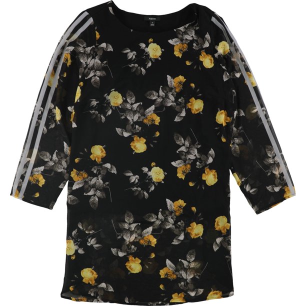 Alfani Blusa tipo túnica con rayas de carreras para mujer, negro, 1X